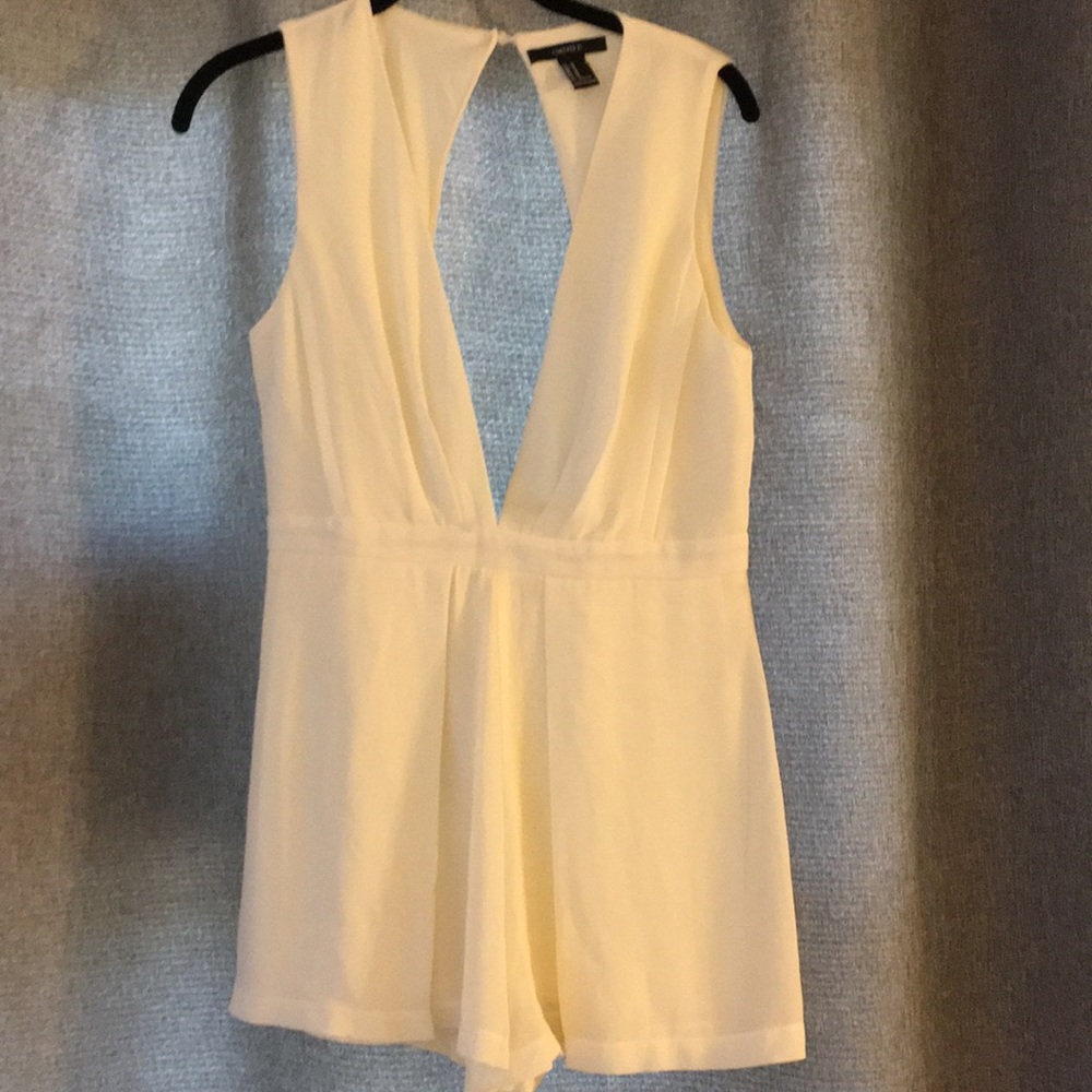 Plunge neck white romper